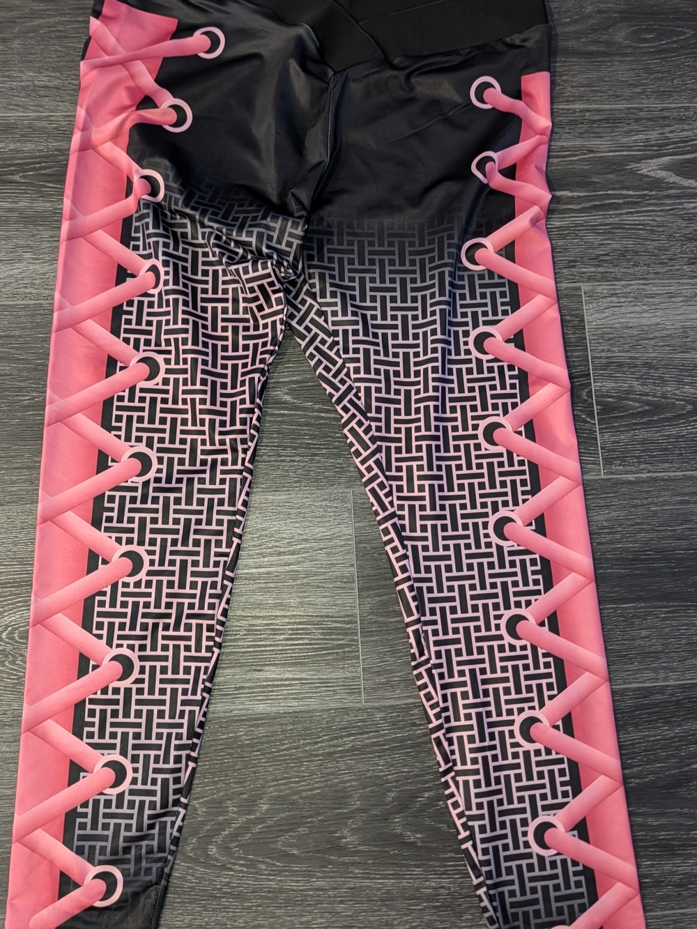 Women's Black Leggings with Bright Blue Lace-Effect Sides